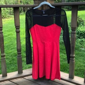 Red dress with sheer sleeves - small